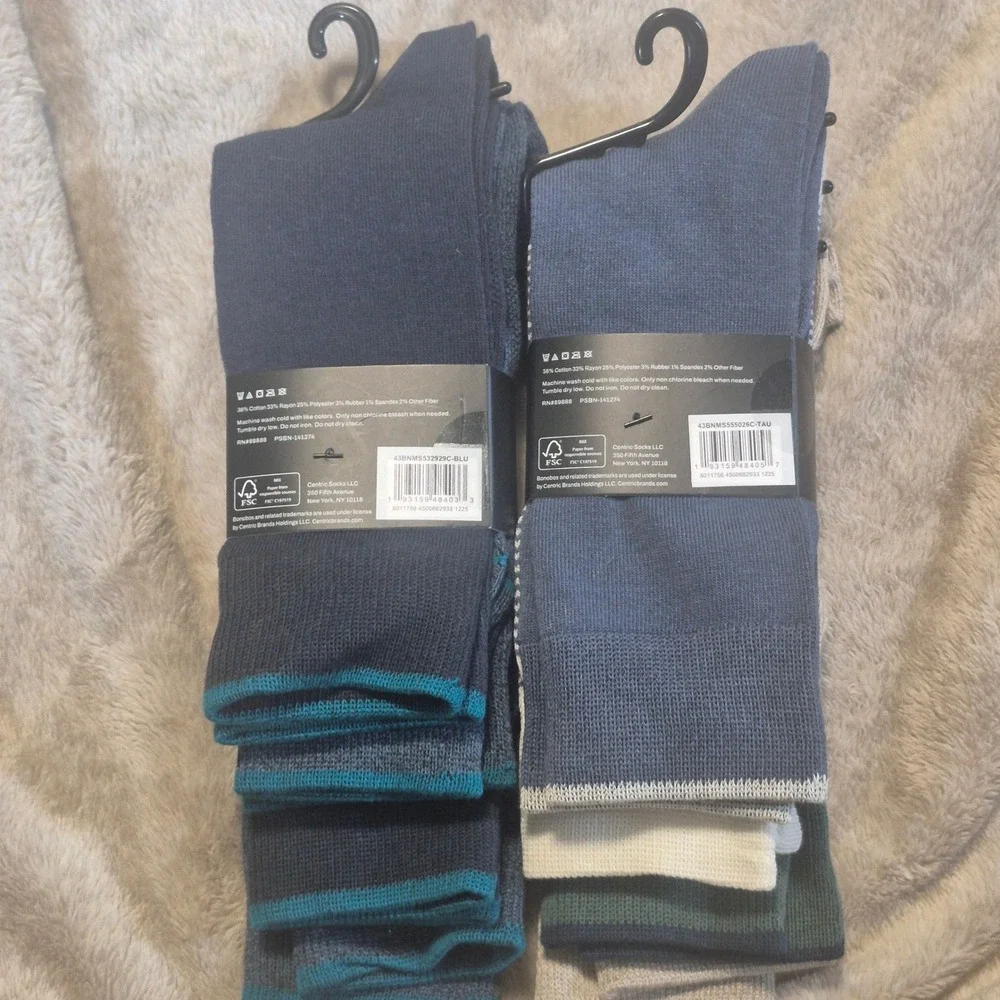 Bonobos Mens Cotton Crew Socks 8 Pairs Blue Tan Green Stripes Palm Size 6-12